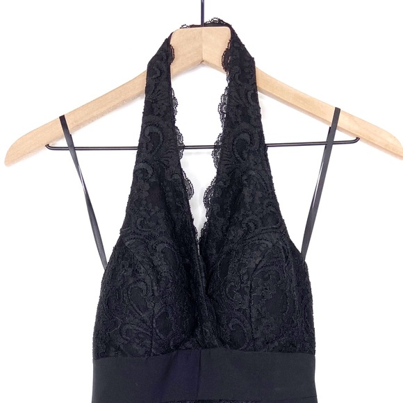 Betsy & Adam Halter Lace Tiered V-Neck Black Dress - Picture 3 of 7